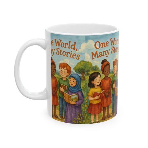 Inspirational Ceramic Mug - 'One World, Many Stories' - Perfect for Book Lovers & Educators - Image 3